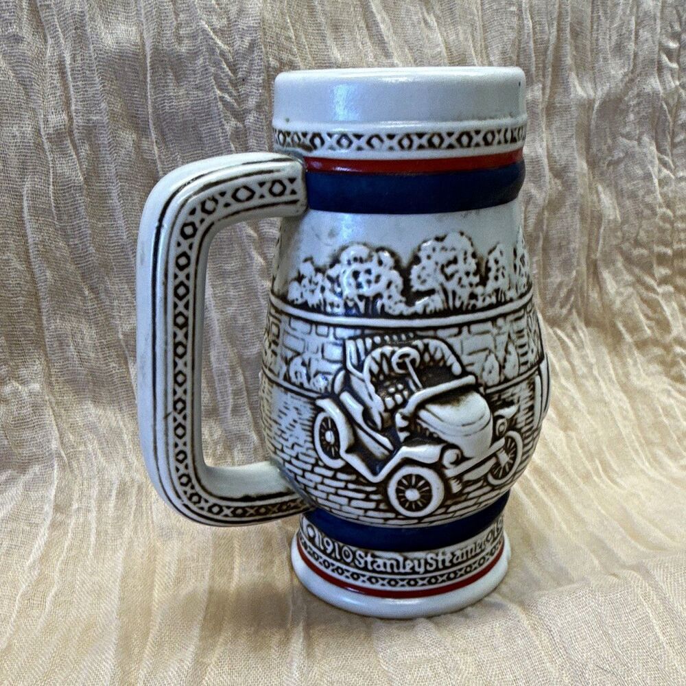 Avon 1982 Vintage Cars & Vehicles Embossed Ceramic Beer Stein Mug w/ Handle